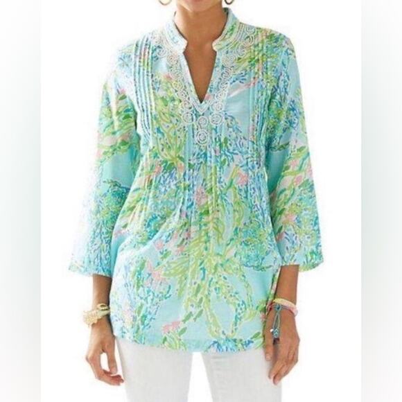 Lilly Pulitzer blue heaven Sarasota beaded tunic top S preppy beaded EUC - Picture 3 of 7